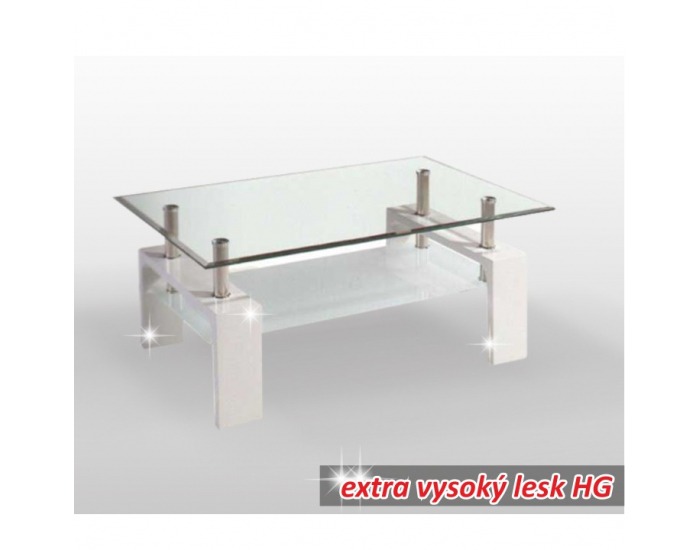 Konferenčný stolík Libor - biely vysoký lesk / číre sklo