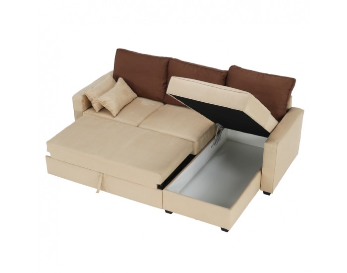 Rohová sedačka s rozkladom a úložným priestorom Mamba L/P - béžová / čokoládová