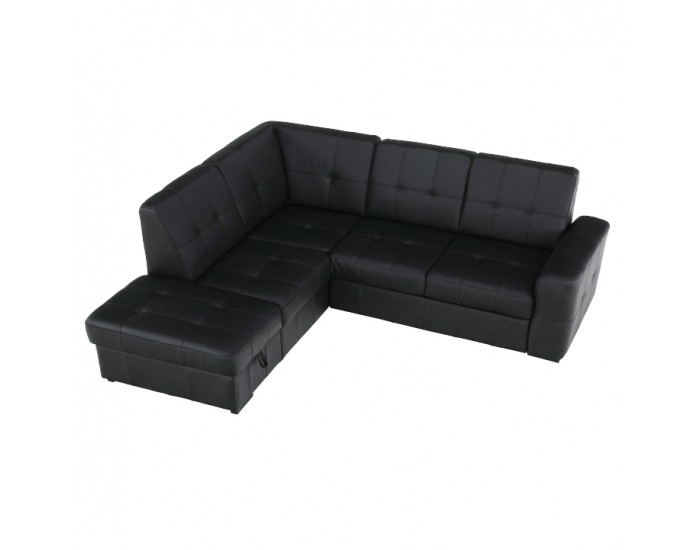 Kožená rohová sedačka s rozkladom Trek RV L - čierna