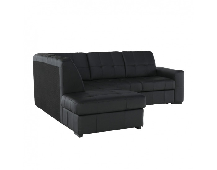 Kožená rohová sedačka s rozkladom Trek RV L - čierna