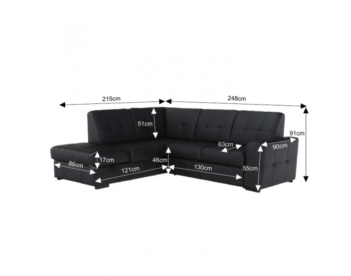Kožená rohová sedačka s rozkladom Trek RV L - čierna