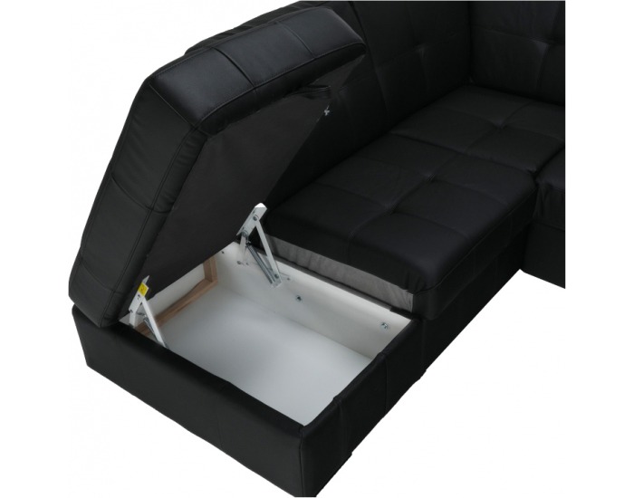Kožená rohová sedačka s rozkladom Trek RV L - čierna