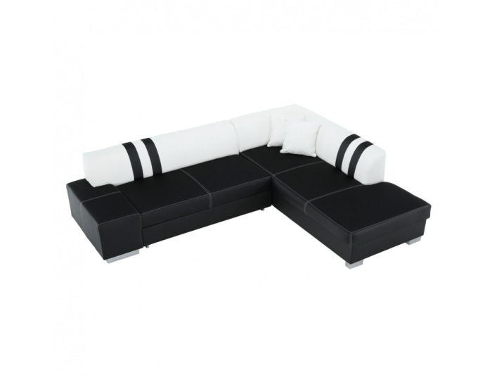 Rohová sedačka s rozkladom a úložným priestorom Peter New P - čierna / biela