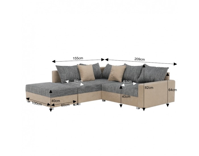 Rohová sedačka Ida New L - béžová / sivobéžová melírovaná