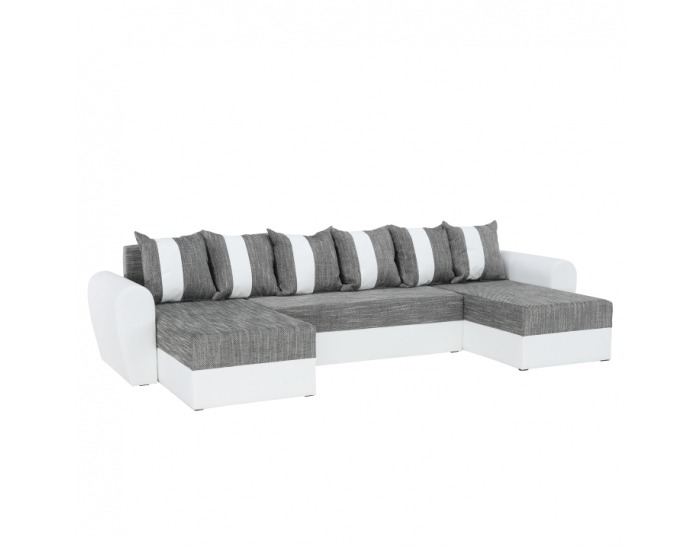 Rohová sedačka U s rozkladom a úložným priestorom Tiger L/P - biela / sivočierna