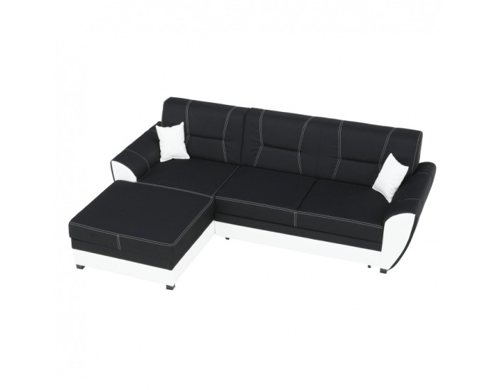 Rohová sedačka s rozkladom a úložným priestorom Maruti L - biela / čierna
