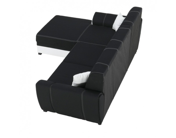 Rohová sedačka s rozkladom a úložným priestorom Maruti L - biela / čierna