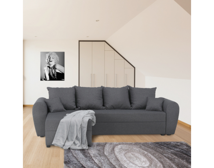 Rohová sedačka s rozkladom a úložným priestorom Roma New L/P - sivá