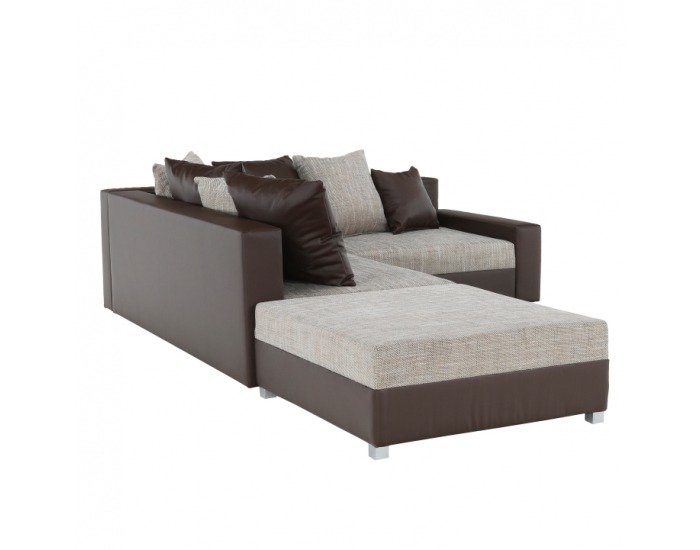 Rohová sedačka s rozkladom Petrana New L - hnedá ekokoža / svetlohnedý šenil (Berlin 03)