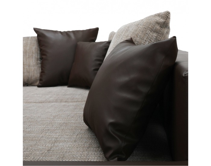 Rohová sedačka s rozkladom Petrana New L - hnedá ekokoža / svetlohnedý šenil (Berlin 03)