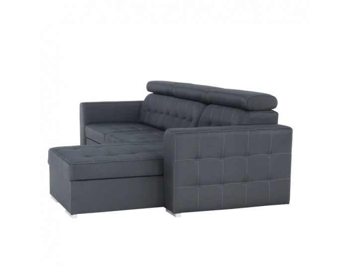 Rohová sedačka s rozkladom a úložným priestorom Kazara RM P - sivá / svetlé šitie