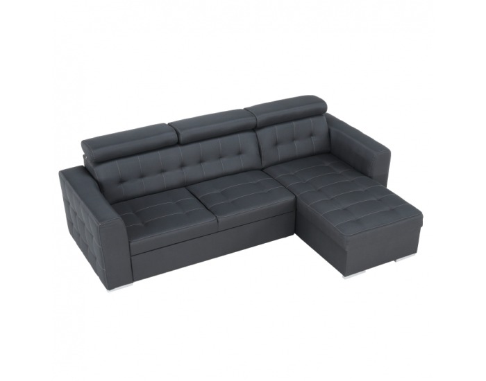 Rohová sedačka s rozkladom a úložným priestorom Kazara RM P - sivá / svetlé šitie