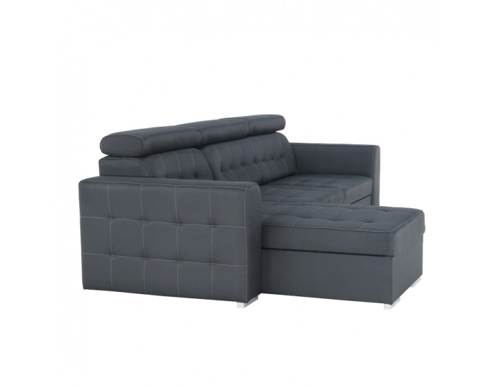 Rohová sedačka s rozkladom a úložným priestorom Kazara RM L - sivá / svetlé šitie