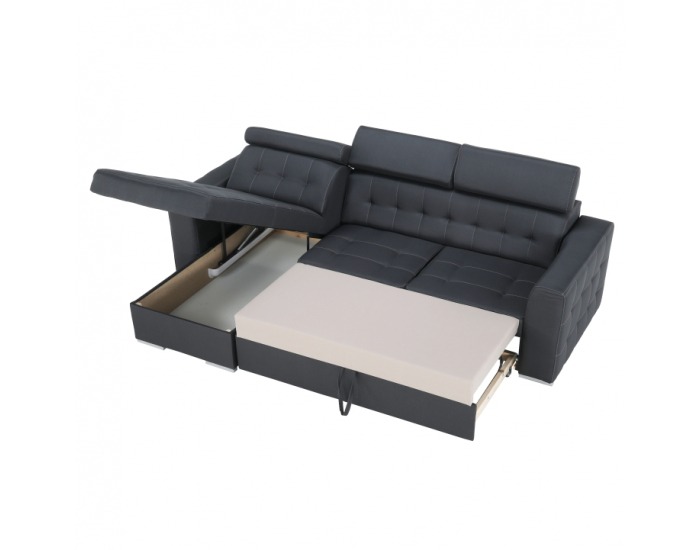 Rohová sedačka s rozkladom a úložným priestorom Kazara RM L - sivá / svetlé šitie