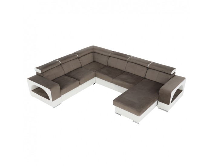 Rohová sedačka U s rozkladom a úložným priestorom Kamelia L - biela / hnedá