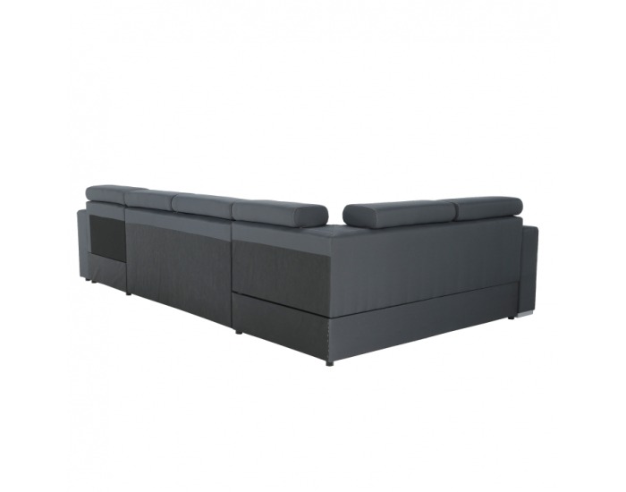 Rohová sedačka U s rozkladom a úložným priestorom Kazara L - sivá / svetlé šitie