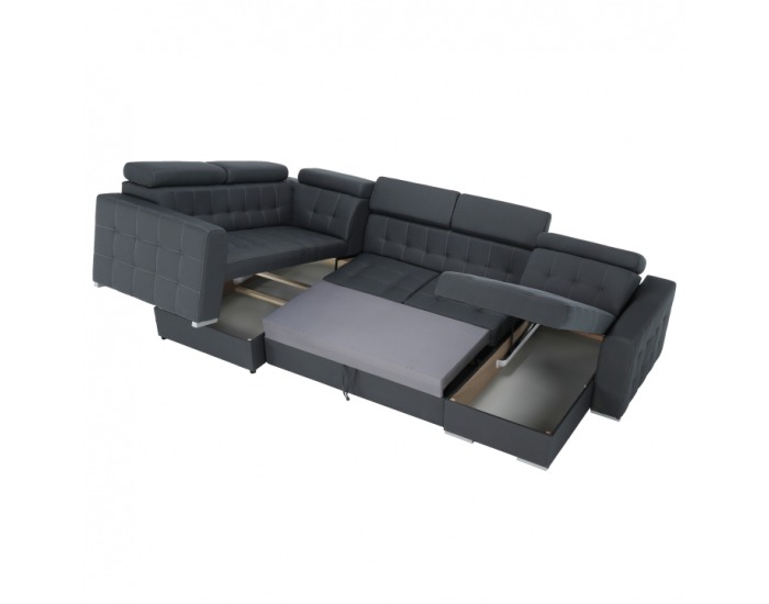 Rohová sedačka U s rozkladom a úložným priestorom Kazara L - sivá / svetlé šitie