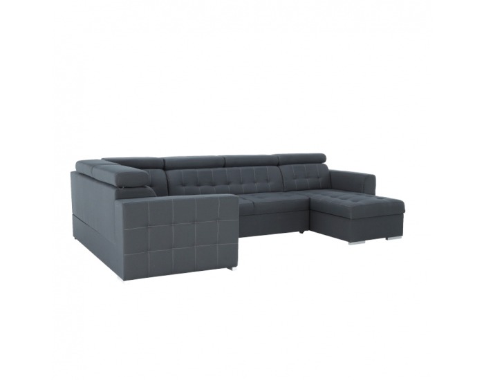 Rohová sedačka U s rozkladom a úložným priestorom Kazara L - sivá / svetlé šitie