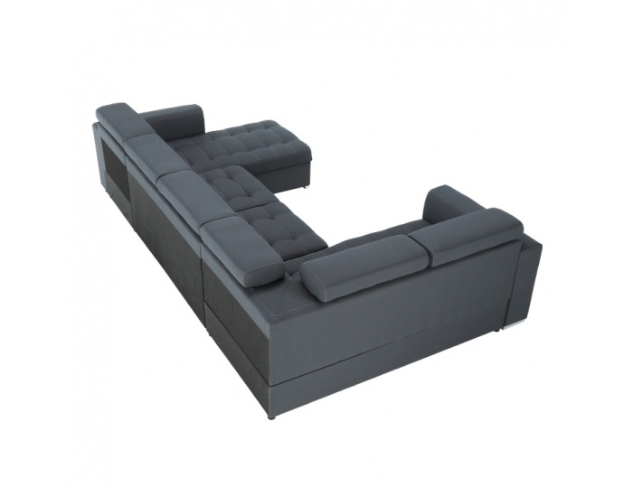 Rohová sedačka U s rozkladom a úložným priestorom Kazara L - sivá / svetlé šitie