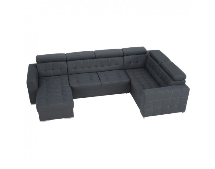 Rohová sedačka U s rozkladom a úložným priestorom Kazara P - sivá / svetlé šitie