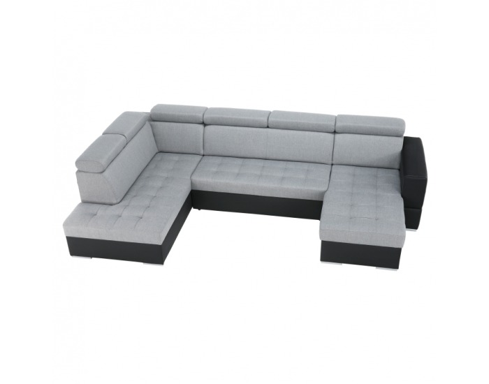 Rohová sedačka U s rozkladom a úložným priestorom Vasto L - čierna / svetlosivá