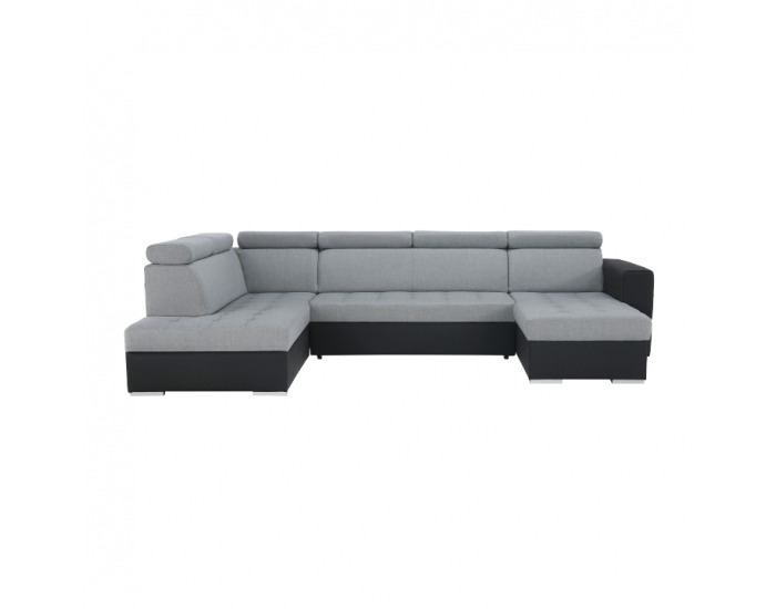Rohová sedačka U s rozkladom a úložným priestorom Vasto L - čierna / svetlosivá