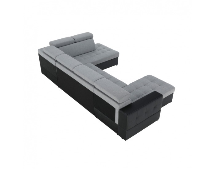 Rohová sedačka U s rozkladom a úložným priestorom Vasto P - čierna / svetlosivá