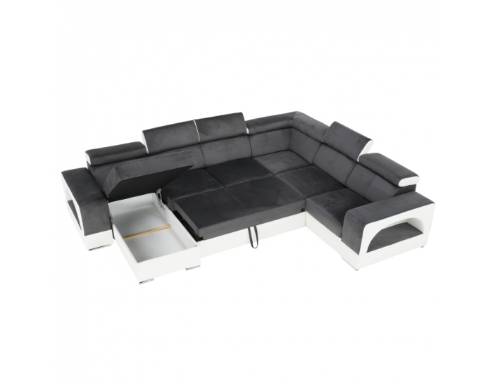 Rohová sedačka U s rozkladom a úložným priestorom Kamelia P - biela / sivá