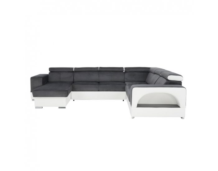 Rohová sedačka U s rozkladom a úložným priestorom Kamelia P - biela / sivá