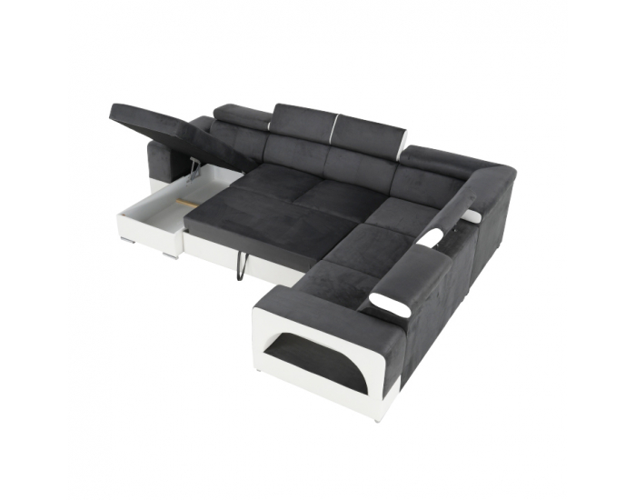 Rohová sedačka U s rozkladom a úložným priestorom Kamelia P - biela / sivá