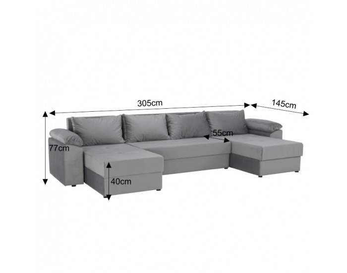 Rohová sedačka U s rozkladom a úložným priestorom Dalas L/P - sivá