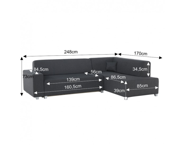 Rohová sedačka s rozkladom a úložným priestorom Colli P - sivočierna