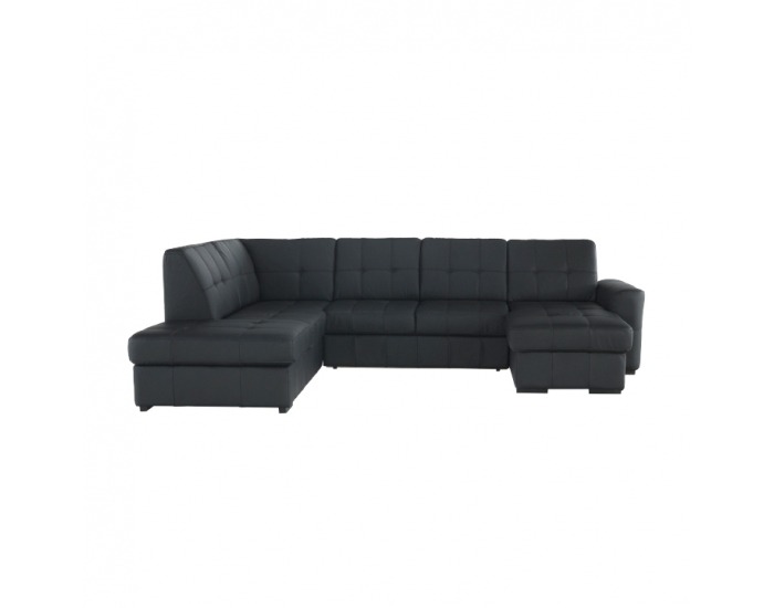 Kožená rohová sedačka U s rozkladom Trek L - čierna koža (Yak M6900)