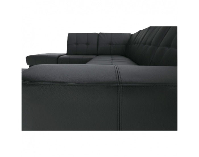 Kožená rohová sedačka U s rozkladom Trek L - čierna koža (Yak M6900)