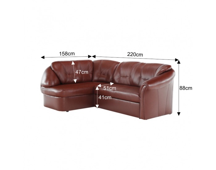 Kožená rohová sedačka s rozkladom Laredo L - hnedočervená