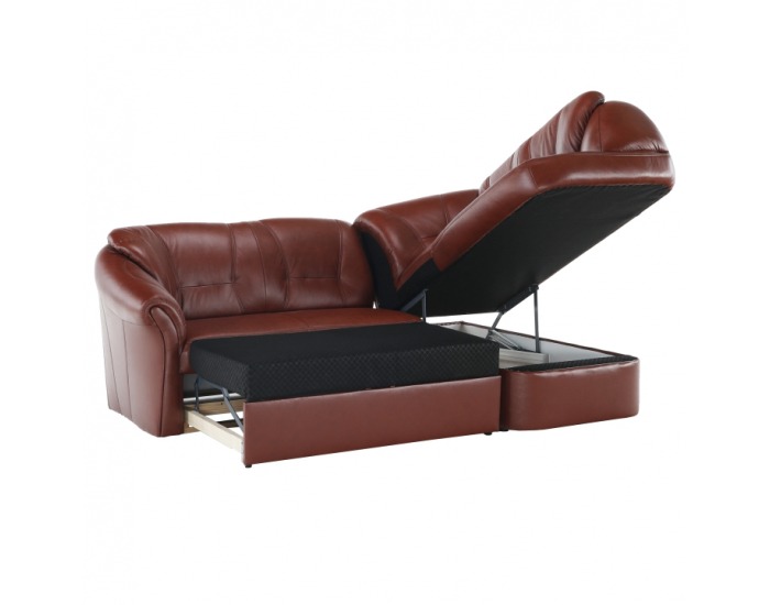 Kožená rohová sedačka s rozkladom Laredo P - hnedočervená