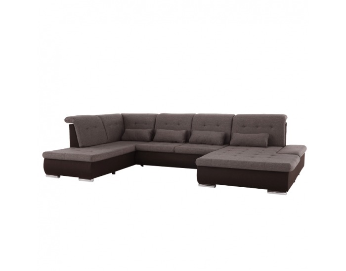 Rohová sedačka U s rozkladom Resta L - tmavohnedá / hnedá melírovaná