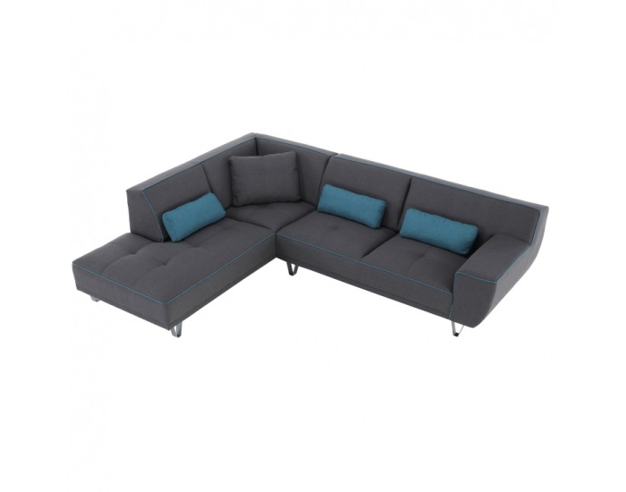 Rohová sedačka s rozkladom Derba L - tmavosivá / petrolejová