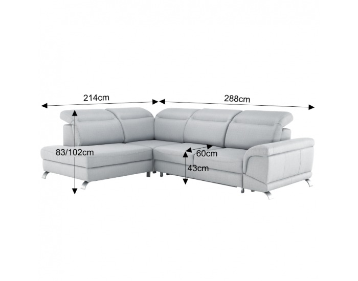 Rohová sedačka s rozkladom a úložným priestorom Ermo L - svetlosivá