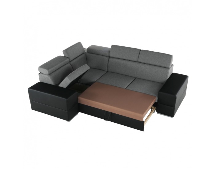 Rohová sedačka s rozkladom a úložným priestorom Monako L - svetlosivá / čierna
