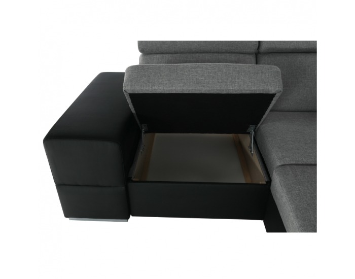 Rohová sedačka s rozkladom a úložným priestorom Monako L - svetlosivá / čierna