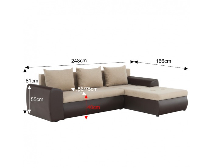 Rohová sedačka s rozkladom a úložným priestorom Magna L/P - hnedá