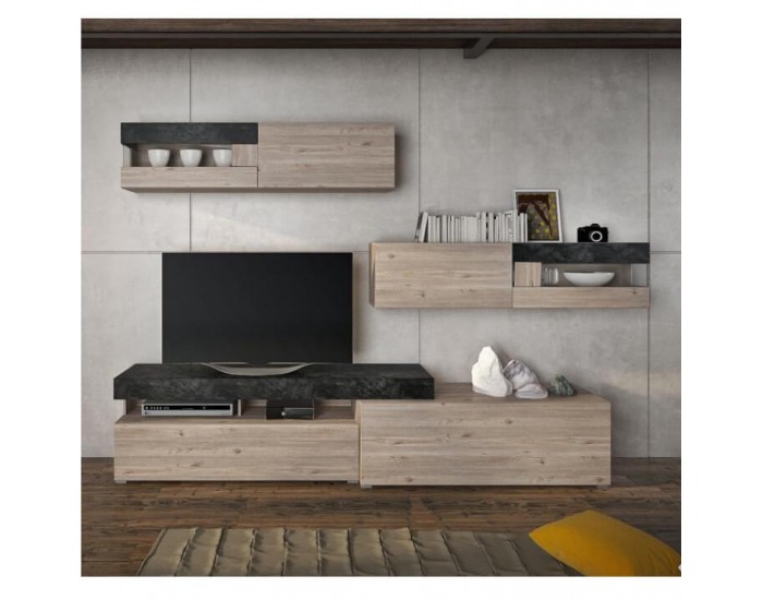 Obývacia stena s osvetlením Iova - dub nelson / betón