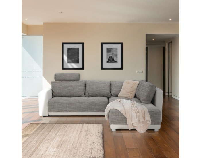 Rohová sedačka s rozkladom a úložným priestorom Orlan L/P - béžová / hnedá melírovaná