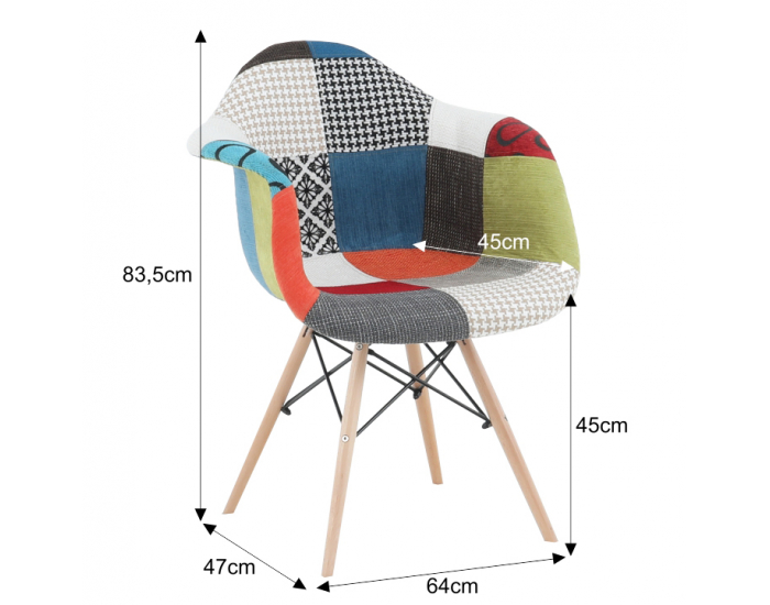 Kreslo Tobo 2 New - buk / vzor patchwork