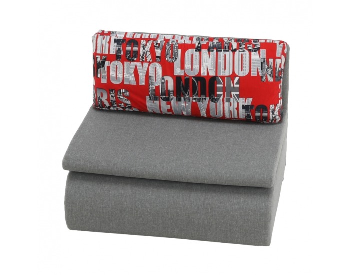 Rozkladacie kreslo s úložným priestorom Keny - sivá / vzor (Tokyo red)