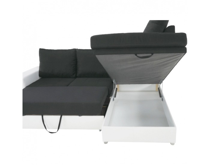 Rohová sedačka s rozkladom a úložným priestorom Waran P - biela / čierna