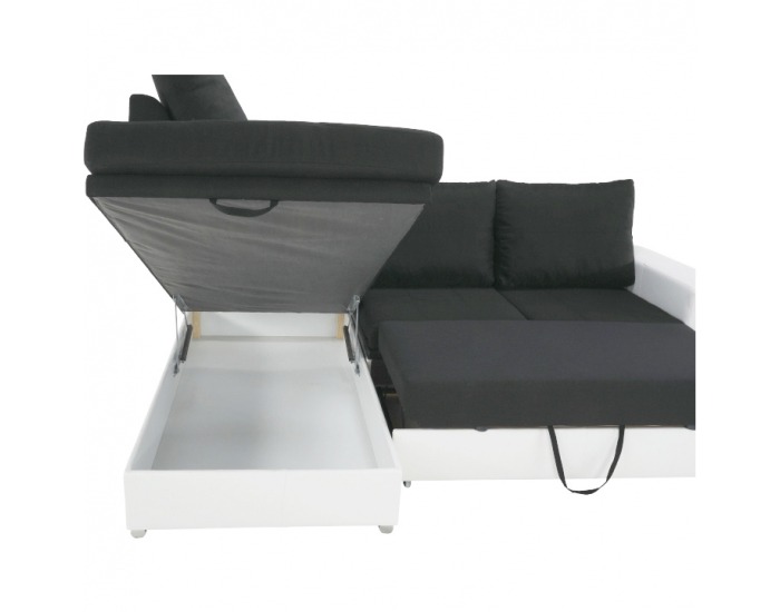 Rohová sedačka s rozkladom a úložným priestorom Waran L - biela / čierna