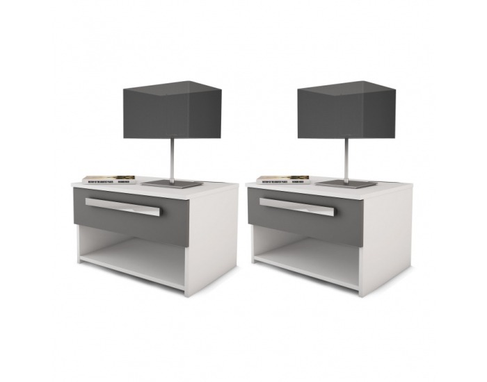 Nočný stolík (2 ks) Defy 305566 - biela / sivá