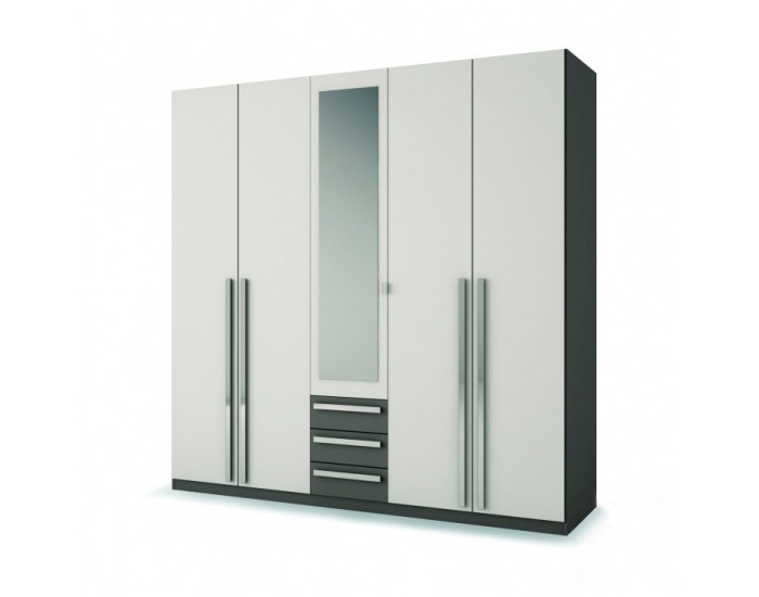 Šatníková skriňa so zrkadlom Defy 305567 5D - biela / sivá